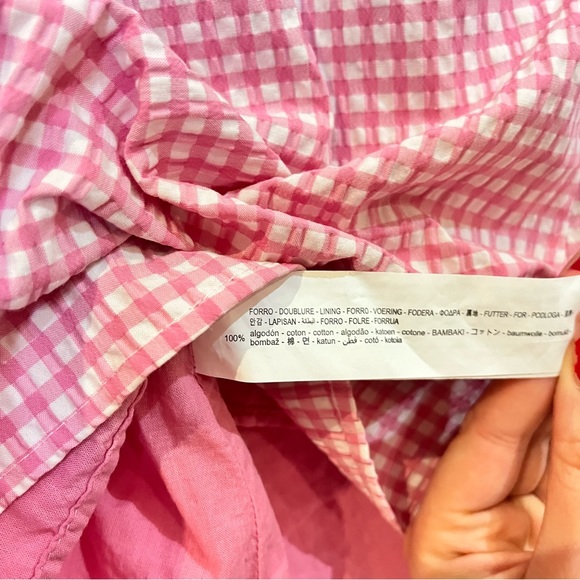 Zara dress, pink and white carrot dress xs. there are slightly puffed sleeves. - Picture 5 of 8